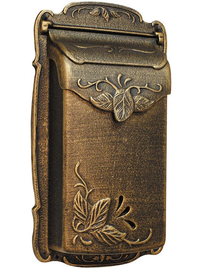 Floral Design Cast-Aluminum Vertical Mailbox in Rubbed Bronze.